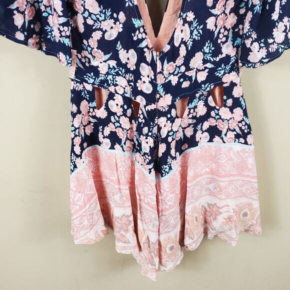 4/$25 Rumor Mixed Print Tie Back Romper with Cutout Detail Size S - Picture 9 of 13